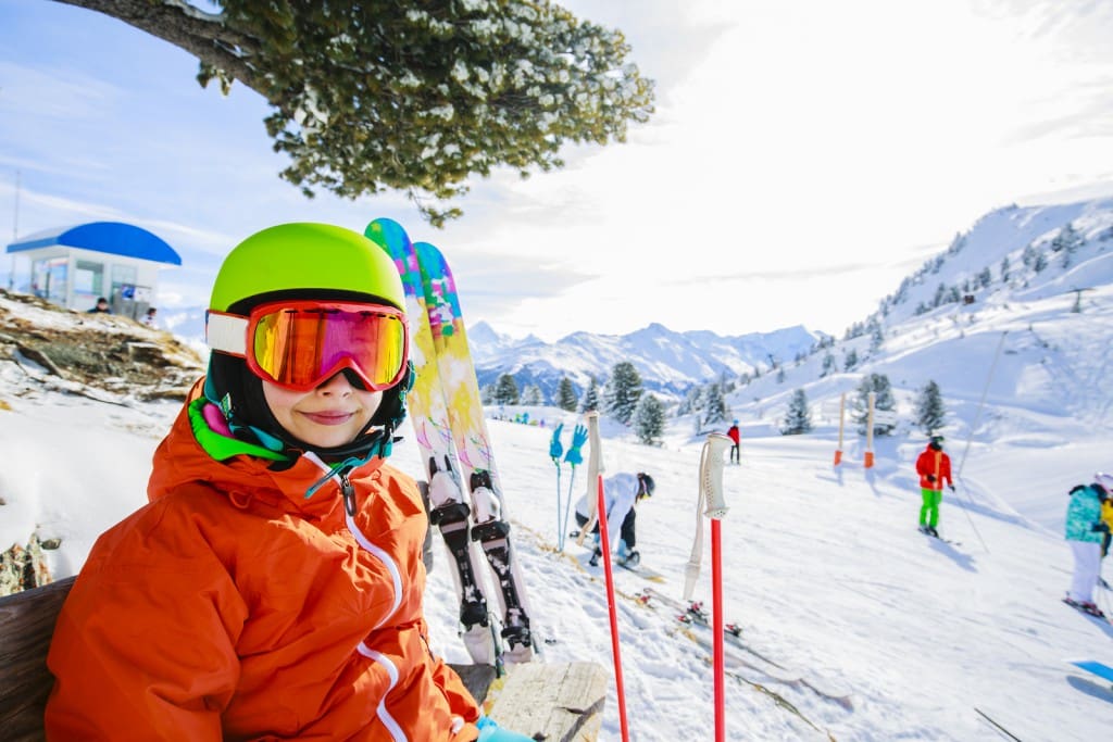 Skier on ski run, 4 Valley Swiss Alps