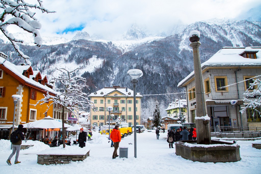 Street view in Chamonix town, French Alps, France