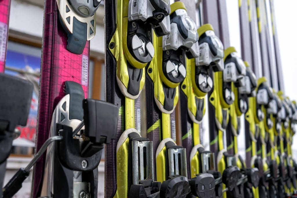 Ski Equipment At Falakro Ski Center, In Greece. Visitors Can Ren