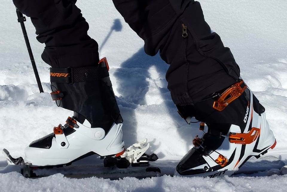 ski boots in the snow