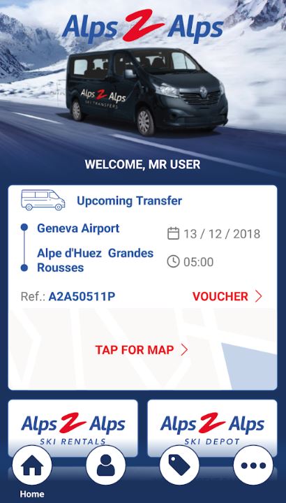 Alps2Alps ski transfers app
