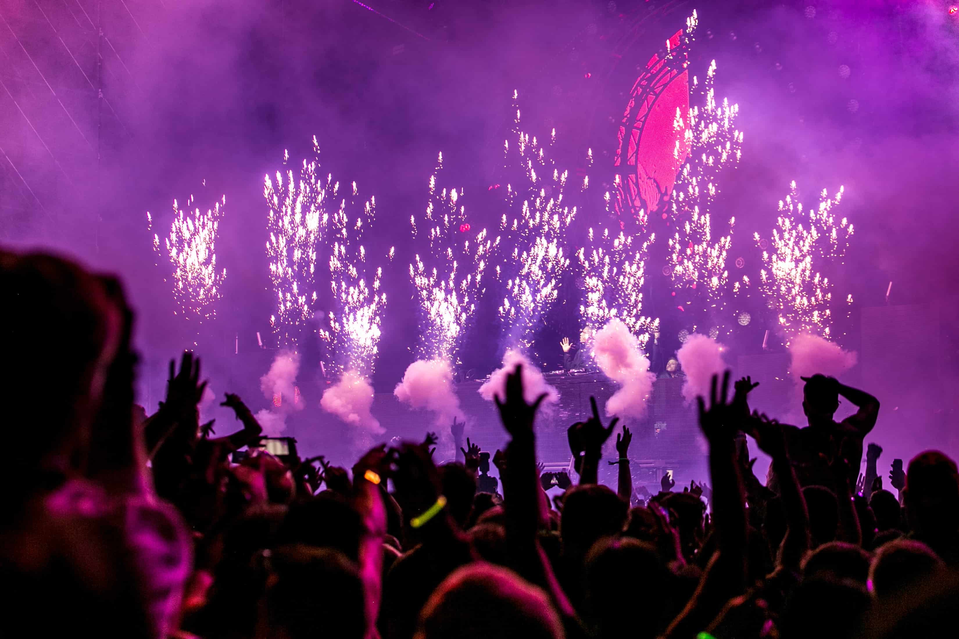 Crowd celebrating with lights