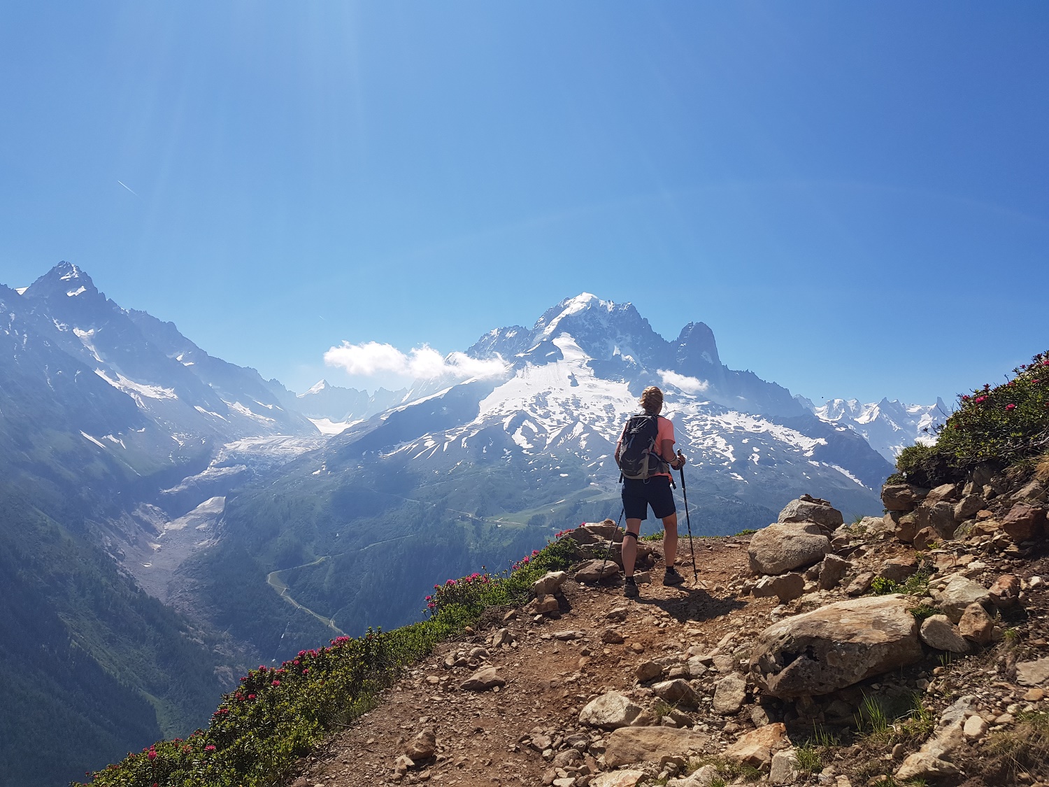 Jennifer hiking the Tour du Mont Blanc