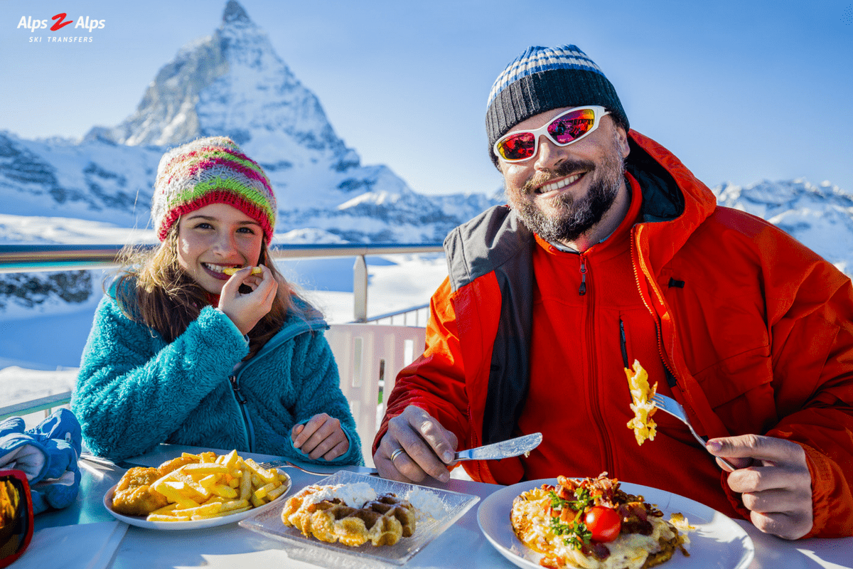 Family lunch in the Alps