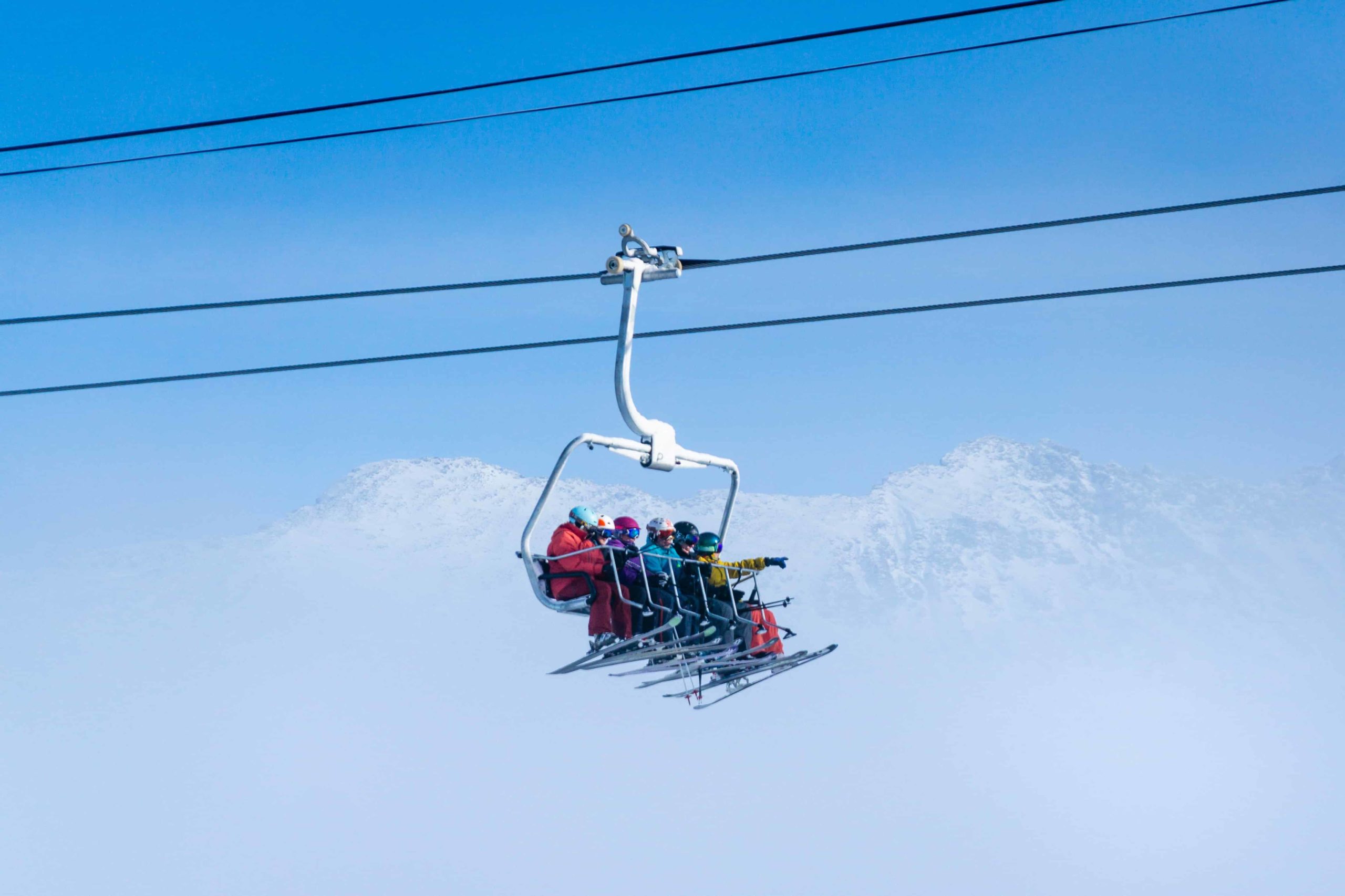 Skiers on ski lift