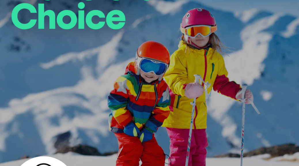 Two children in ski wear in the snow with Tripadvisor Traveler's Choice award logo