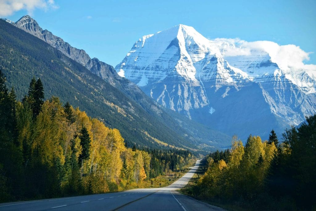 Driving through the Alps with mountain views