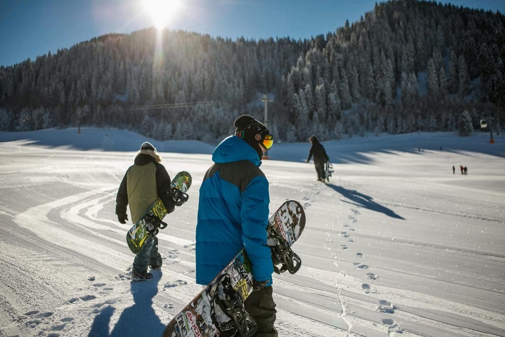 Snowboarders in La Plagne, France
